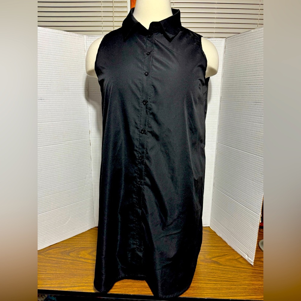 SHEIN Curve 2X black shirt collar sleeveless button front dress 38”L 22” p2p
